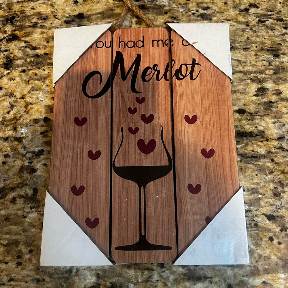 Wooden Merlot Wine Sign with Heart Accents